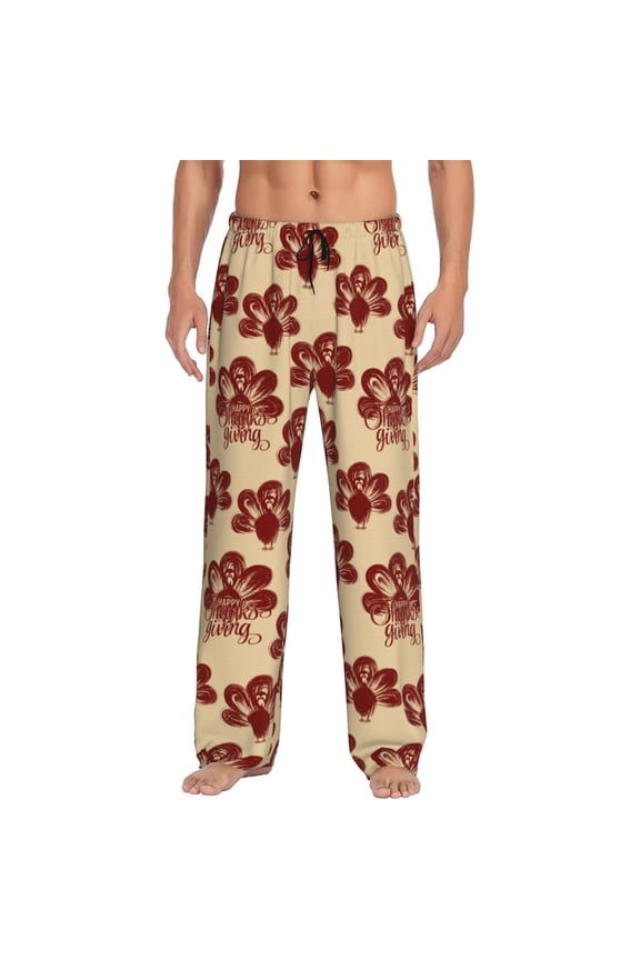 Thanksgiving Sketch Turkey Pajama Pants Men, PJ Bottoms, Sleep & Lounge Pants-X-Large