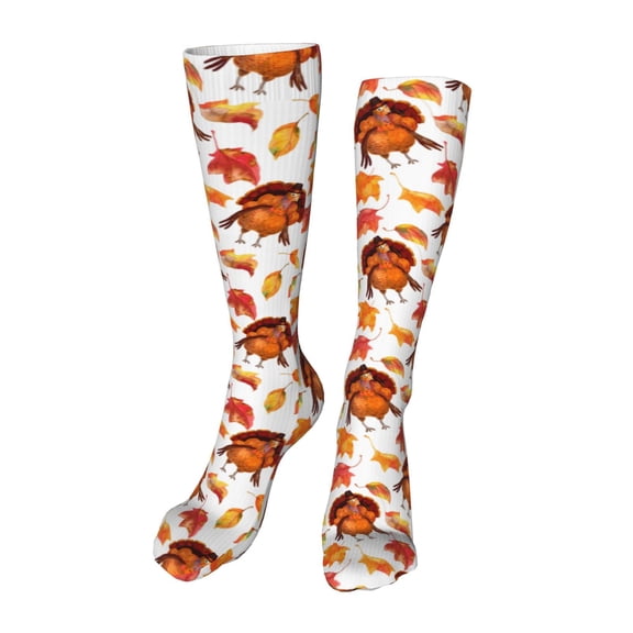 Naloa Thanksgiving Turkey Leaves High Stockings Women Thigh High Stockings Over Knee Long Stockings-One Size