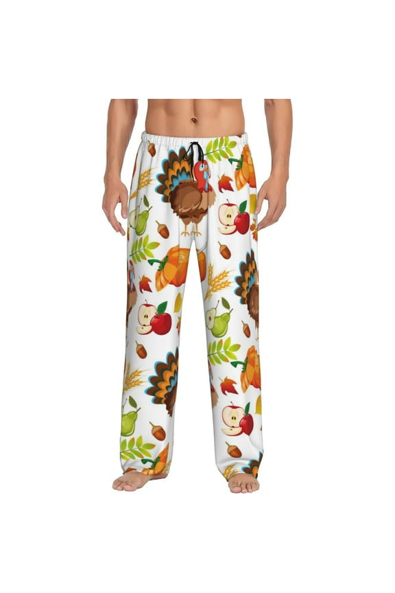 Thanksgiving Turkey Pajama Pants Men, PJ Bottoms, Sleep & Lounge Pants-Large