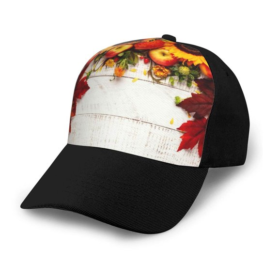 Naloa Thanksgiving With Autumn Adult adjustable Print Baseball Hat, Patchwork curved brim baseball capfor Men and Women, One Size