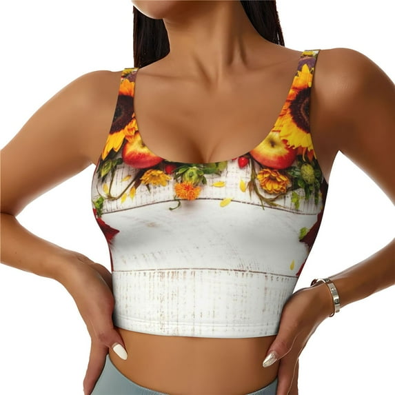 Naloa Thanksgiving With Autumn Sports Bras for Women, High Support Bra with Removable Pads, Comfortable - Small