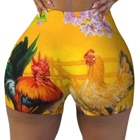 Naloa The Chicken Family Biker Shorts for Women Seamless Scrunch Short Women’s Yoga Shorts for Gym Running Sport Shorts - Large