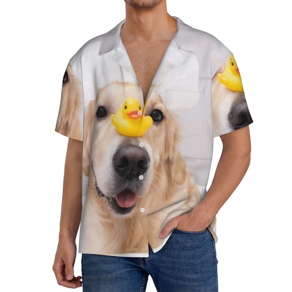 Naloa The Dog Is Sitting In A Bubble Bath Men's Loose Fit Cuban Collar Short-Sleeve Shirt, Hawaiian Shirts, Mens Shirts Casual for Everyday Wear Outings-4X-Large