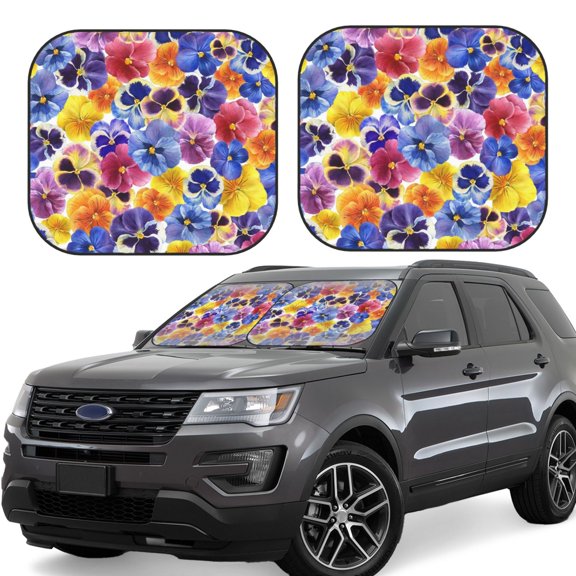 Naloa The Garden Tricolor Pansy Flower Print 2-Piece Windshield Sunshade,Foldable Car Front Window Sun Shades,for Most Sedans SUV Truck-Large