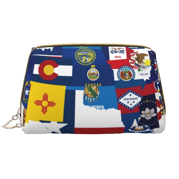 Naloa The Map Of United States Leather Makeup Bag for Purse Travel, Portable Small Cosmetic Organizer for Women and Girls, Make up Bag with Zipper
