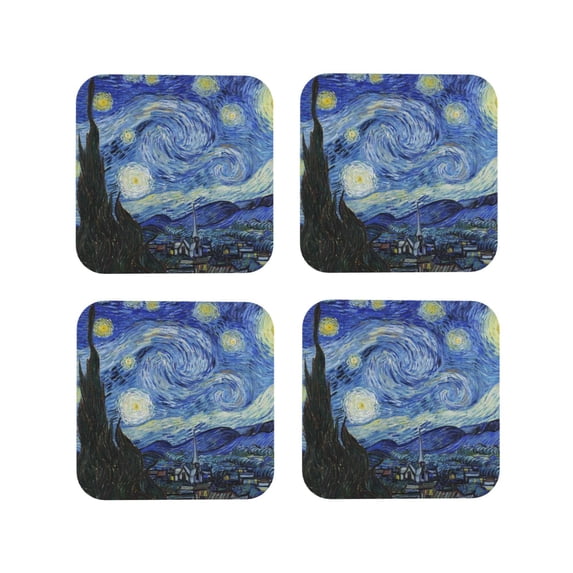 Naloa The Starry Night Coasters for Set of 4 - PU Leather Coasters, Coasters for Table Cup Tea Coffee Beer, Decorative for Kitchen Homedecor (Round)
