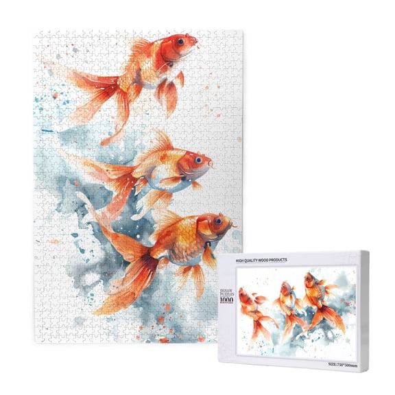 Naloa Three Goldfish Watercolor Splash Custom Puzzles Personalized Puzzle 1000 Pieces from Photo Custom Jigsaw Puzzle for Wedding, Graduation, (29.519.7in, Vertical)
