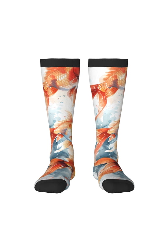 Three Goldfish Watercolor Splash Knee Socks, High Socks Long Stretchy Sock Women Knee High Stocking, Long Socks for Women