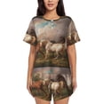 thumbnail image 1 of Naloa Three Horses Oil Painting Women's Short-Sleeved Pajama Set, Loungewear, Summer pajamas, Breathable Cozy - XX-Large, 1 of 9