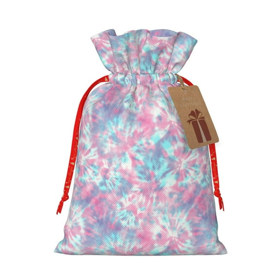 Naloa Tie Dye Drawstring Christmas Bags, 3D Xmas Gift Bags, Christmas Wrapping Bags, Xmas Goodie Bags, Treat Pouch Bags, Party Favor Bags-Medium