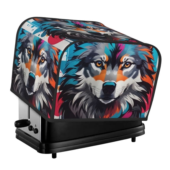 Naloa Tie-Dye Wolf Head 4 Slice Toaster Dust Cover Bread Machine Oven Dustproof Cover Kitchen Bakeware Protector Dustproof(12.4 x 10.6 x 8.2)