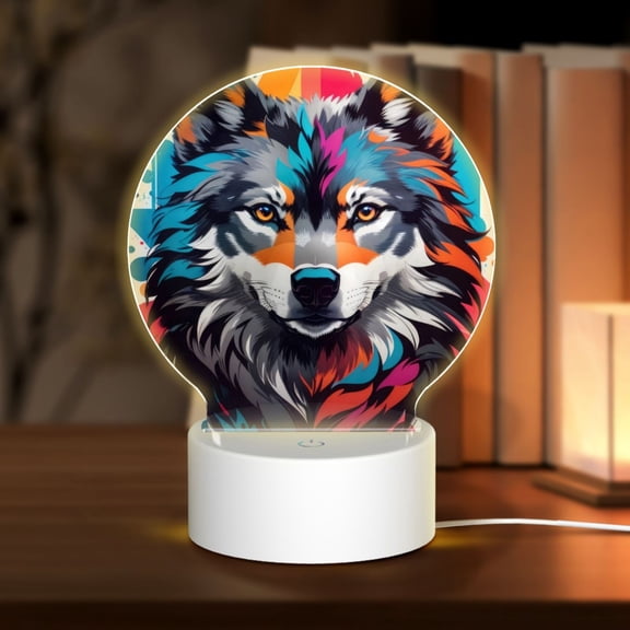 Naloa Tie-Dye Wolf Head Acrylic LED Night Light Custom LED Lights Personalized Nightlight Customized Gifts for Family Couples Friends