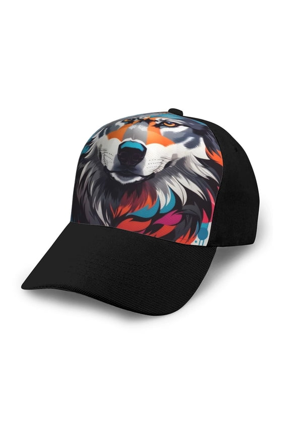 Tie-Dye Wolf Head Adult adjustable Print Baseball Hat, Patchwork curved brim baseball capfor Men and Women, One Size