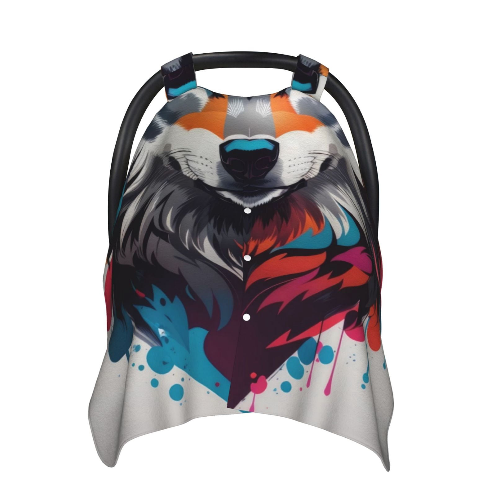 Naloa Tie-Dye Wolf Head Baby Car Seat Cover, Breathable Baby Carrier Cover, Multiuse Baby Carrier Cover & Nursing Breastfeeding Cover