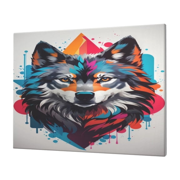 Naloa Tie-Dye Wolf Head Print Canvas Picture,Wall Pictures, Modern Decorative Poster,Art Prints for Bedroom, Toilet, 40 x 30 cm, Built-in Wooden Frame