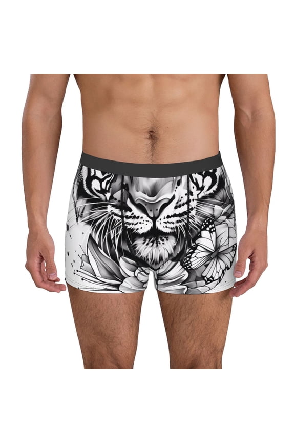 Tiger Butterfly Floral Art Mens Underwear - Boxers for Men, Mens Boxer Briefs, Classic Briefs for Men-Large