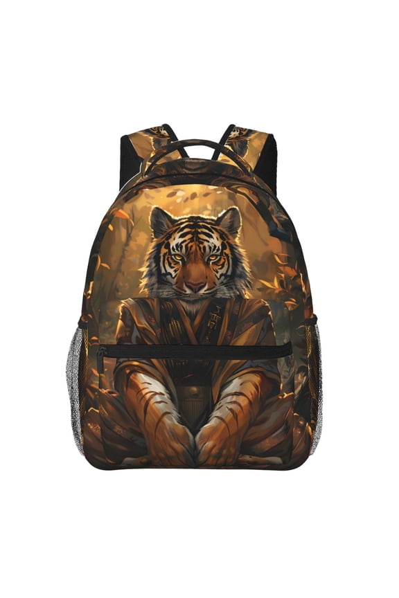 Tiger In The Fallen Leaf Forest Print Solid Color Tie Formal Necktie for MenSuitable for business, daily life, work