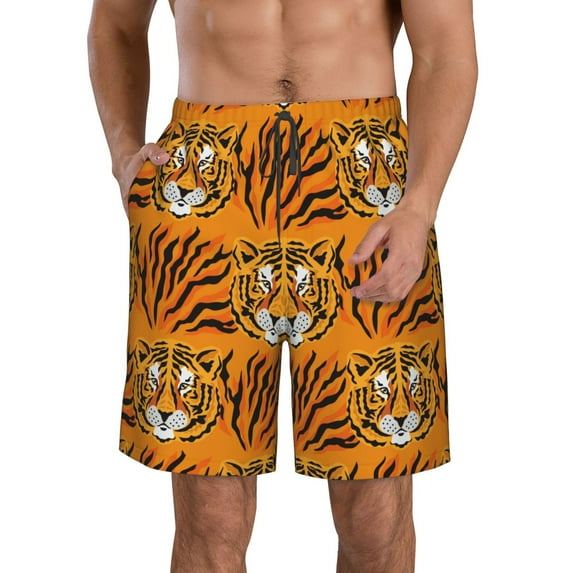 Naloa Tiger Men's Beach Shorts, Surfing shorts, Swim trunks, Quick Dry Swim Trunks for Surfing Beach Fun - Small
