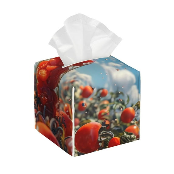 Naloa Tomato Field Bottle Tissue Box Cover Leather Tissue Holder Square Facial Tissue Case for Bathroom, Vanity Countertop, Tabletop, Car