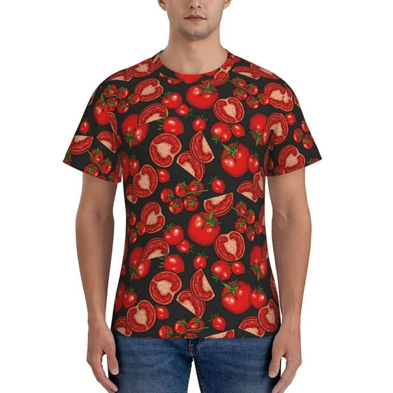 Naloa Tomato Men's T-Shirt Sport T-shirt Men's Basic Tee Casual Men's Shirt, Round Neck, Short Sleeves - Large