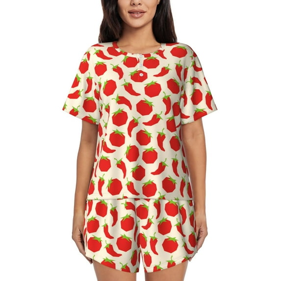 Naloa Tomatoes And Chili Women's Short-Sleeved Pajama Set, Loungewear, Summer pajamas, Breathable Cozy - 4X-Large