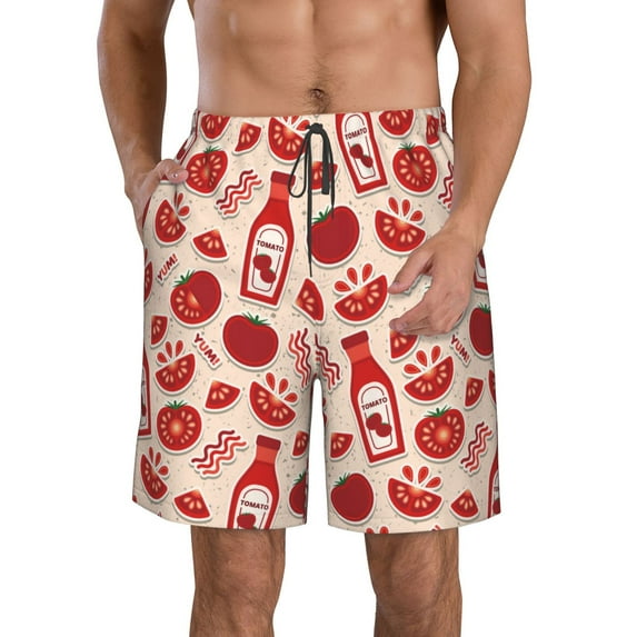 Naloa Tomatoes Men's Beach Shorts, Surfing shorts, Swim trunks, Quick Dry Swim Trunks for Surfing Beach Fun - XX-Large