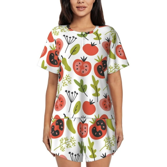 Naloa Tomatoes Women's Short-Sleeved Pajama Set, Loungewear, Summer pajamas, Breathable Cozy - XX-Large