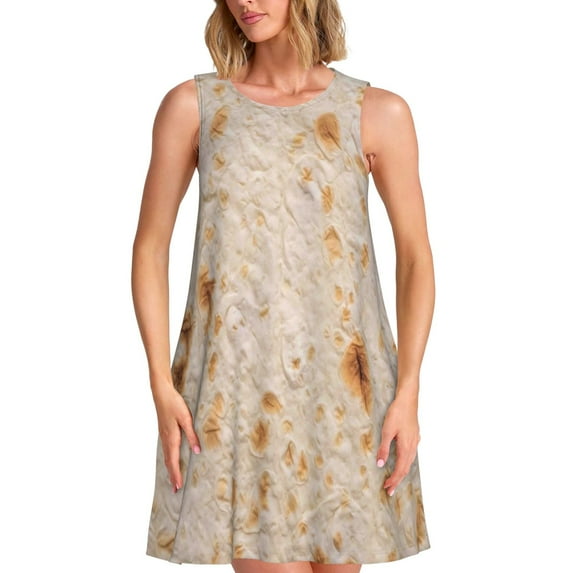 Naloa Tortilla Print Women's Summer Spring Casual Beach Sundress,Vacation Sleeveless Tank Crewneck Loose Dresses
