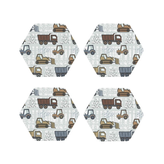 Naloa Tractor and Dumper Leather Coasters for Drinks, Durable Drink Coasters 4 Set for Tabletop Protection, Luxurious Home Décor and Housewarming Gift ( {designName})Hexagon
