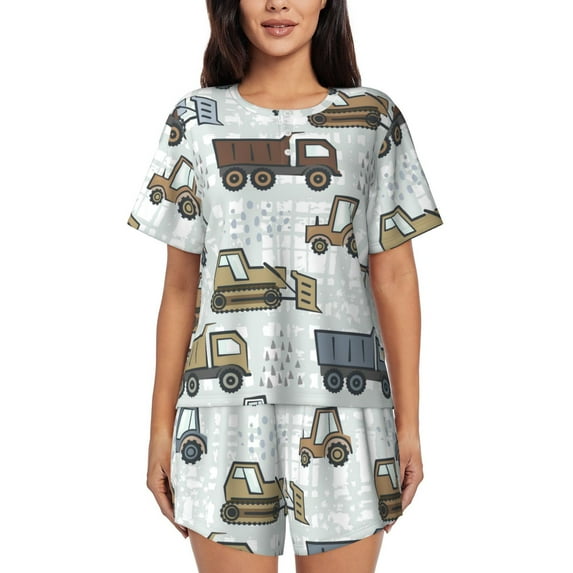 Naloa Tractor and Dumper Women's Short-Sleeved Pajama Set, Loungewear, Summer pajamas, Breathable Cozy - 4X-Large