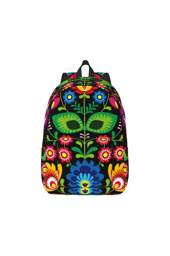 Traditional Floral Polish Canvas Backpack for Men Women Rucksack Casual Travel Daypack College Tote Satchel Bookbag for Teens-Small