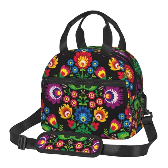 Naloa Traditional Floral Polish Print Lunch Bag for Women & Men Insulated Lunch Box or Cooler Lunch Tote Bags for Work, Travel, Outdoor