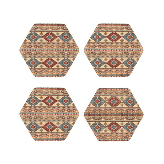 Naloa Traditional Tribal Aztec Leather Coasters for Drinks, Durable Drink Coasters 4 Set for Tabletop Protection, Luxurious Home Décor and Housewarming Gift ( {designName})Hexagon