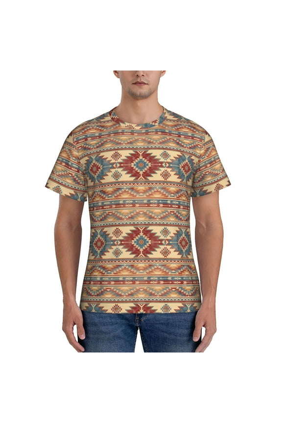 Traditional Tribal Aztec Men's T-Shirt Sport T-shirt Men's Basic Tee Casual Men's Shirt, Round Neck, Short Sleeves - Large