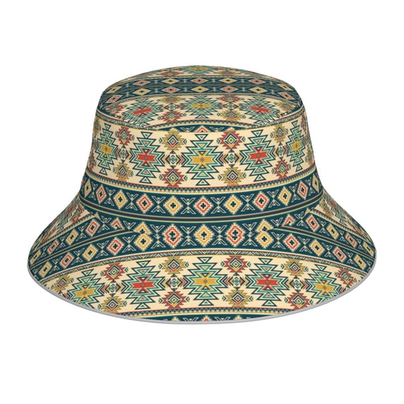 Naloa Traditional Tribal Aztec1 Reflective Double-Sided Bucket Hat, Sun Hat, Soft and Breathable for Gardening, Beaching, Camping, Hiking, Fishing