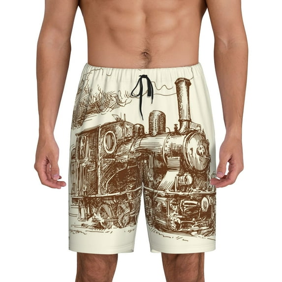 Naloa Train Men's Short Pajama Pants, Pj Shorts, Lounge Comfort Shorts-X-Large