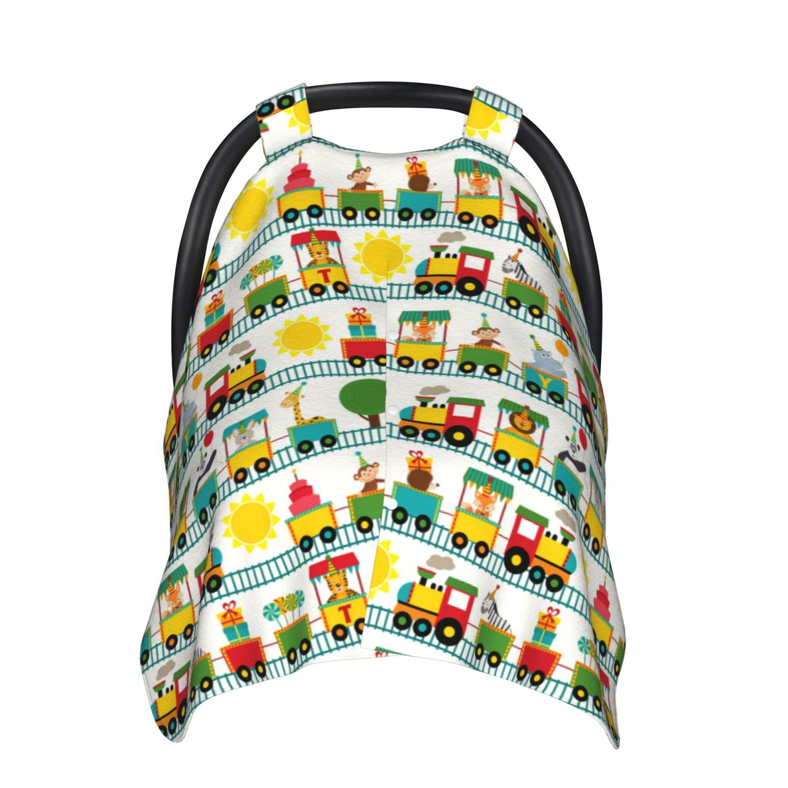 Naloa Train With Animals Baby Car Seat Cover, Breathable Baby Carrier Cover, Multiuse Baby Carrier Cover & Nursing Breastfeeding Cover