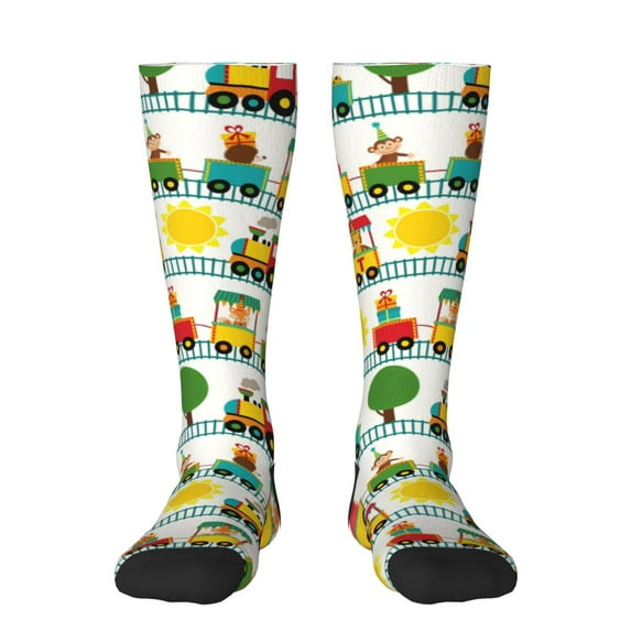 Naloa Train With Animals Thigh High Socks Extra Long Stretchy Sock Women Over Knee High Opaque Stocking Daily Wear