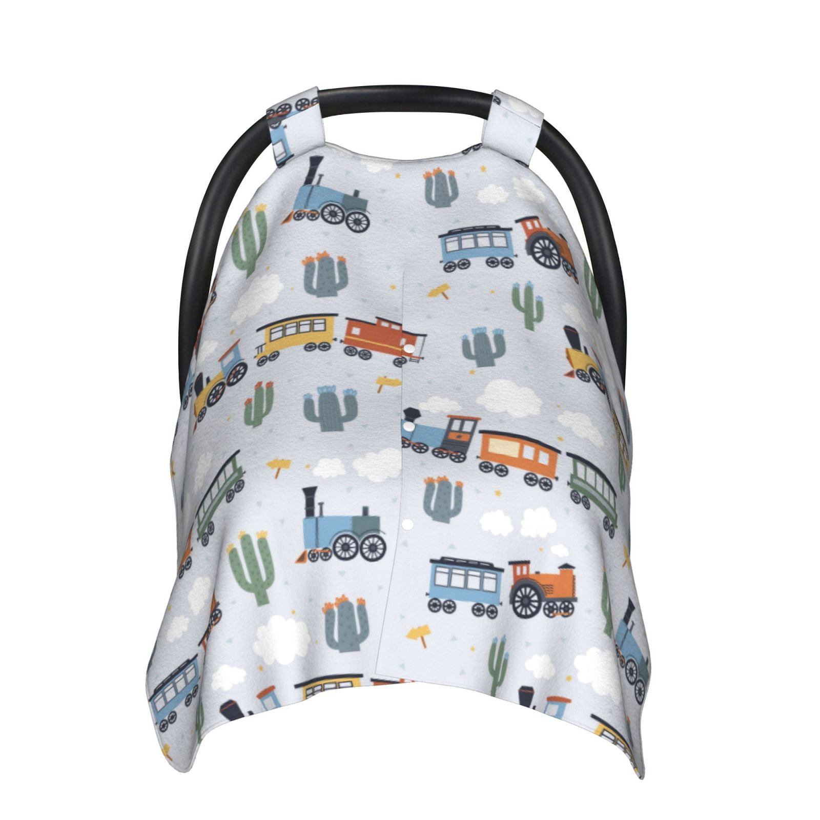 Naloa Trains And Cactuse Baby Car Seat Cover, Breathable Baby Carrier Cover, Multiuse Baby Carrier Cover & Nursing Breastfeeding Cover