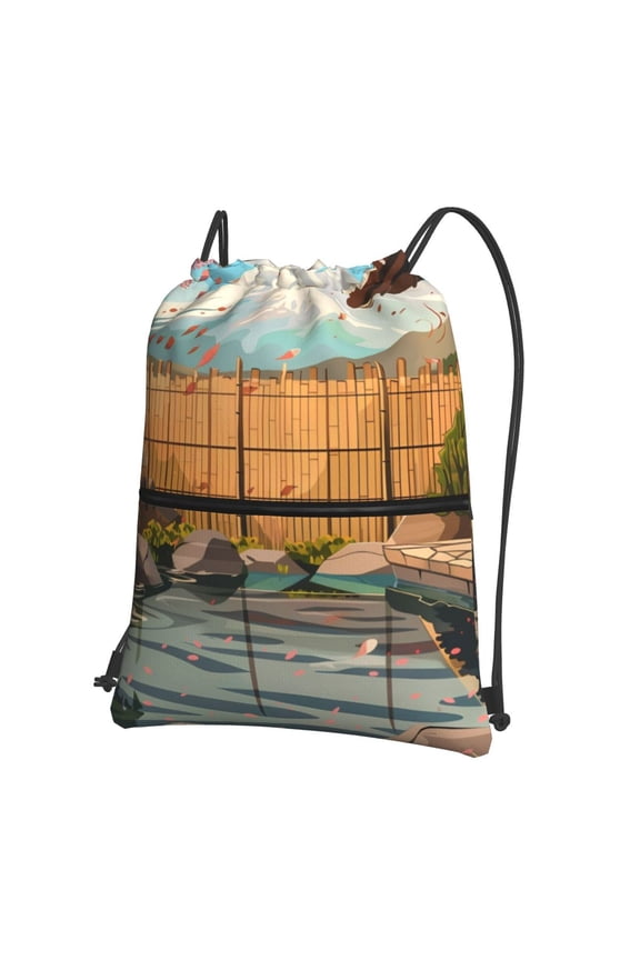 Tranquil Garden Landscape Drawstring Backpack String Bag Cinch Water Resistant for Gym Shopping Sport Yoga