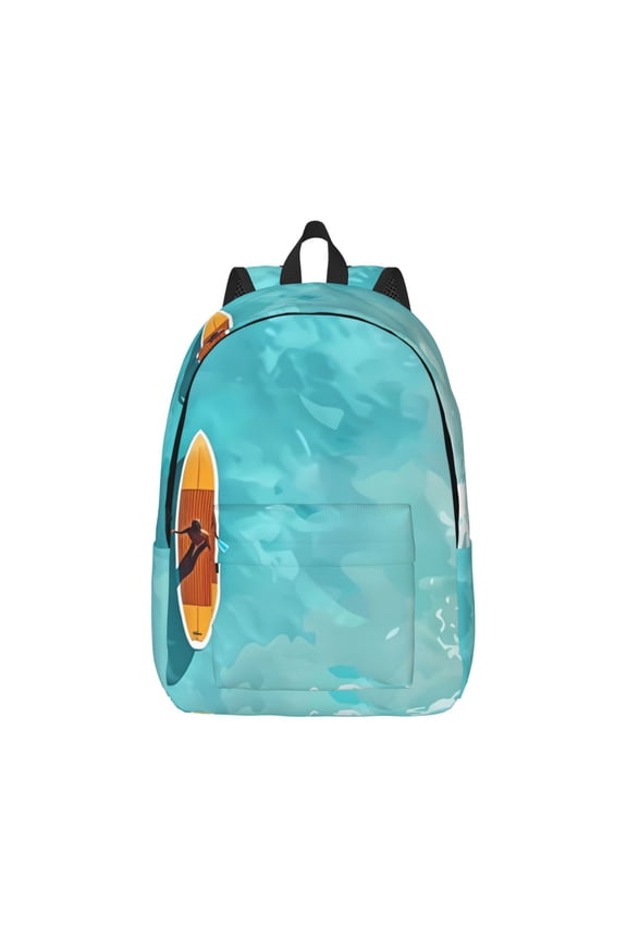 Tranquil Ocean Canoe Journey Canvas Backpack for Men Women Rucksack Casual Travel Daypack College Tote Satchel Bookbag for Teens-Small