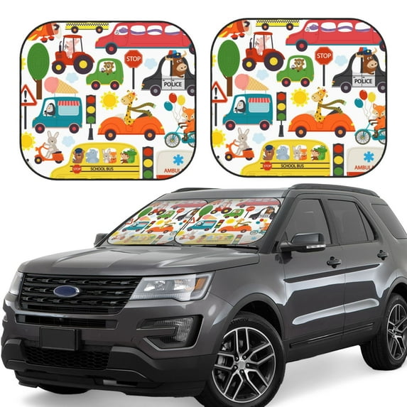 Naloa Transports with Animals 2 Piece Foldable Car Sun Shades, Car Windshield Sunshade, Front Window Sunshade for Car, Truck, SUV - Small