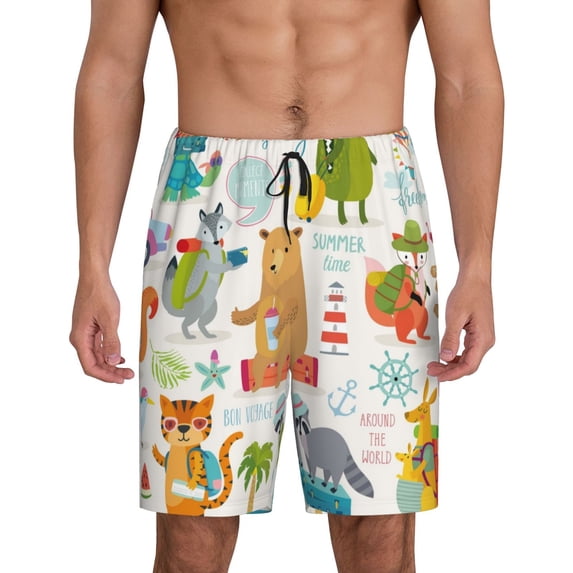 Naloa Travel Animals Men's Short Pajama Pants, Pj Shorts, Lounge Comfort Shorts-Medium