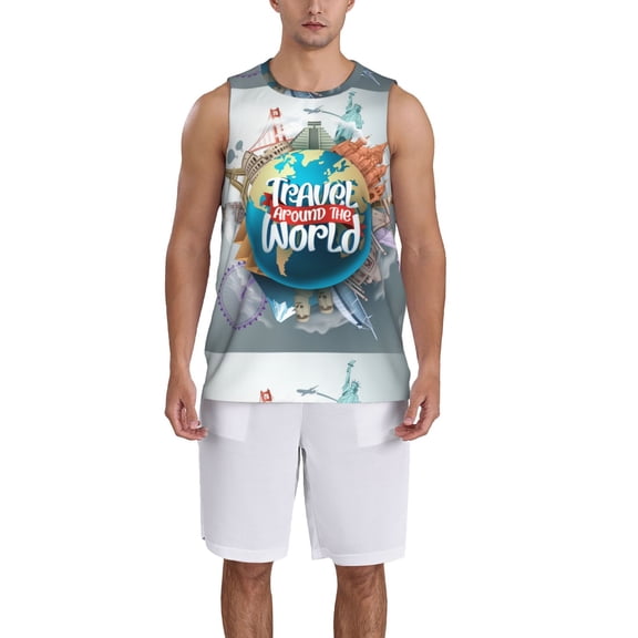 Naloa Travel Around The World Basketball Jersey Reversible Men's Mesh Athletic Sports Shirts Training Practice S-4XL4X-Large