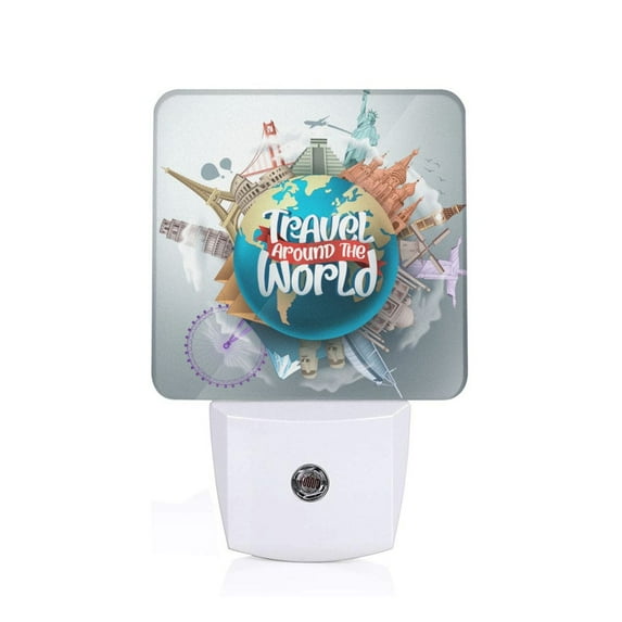 Naloa Travel Around The World Night Lights Plug into Wall, Dusk to Dawn Sensor Warm White Led Night Light 0.5W, Nightlight suit for Adults, Bedroom, Bathroom, Hallway, Kitchen
