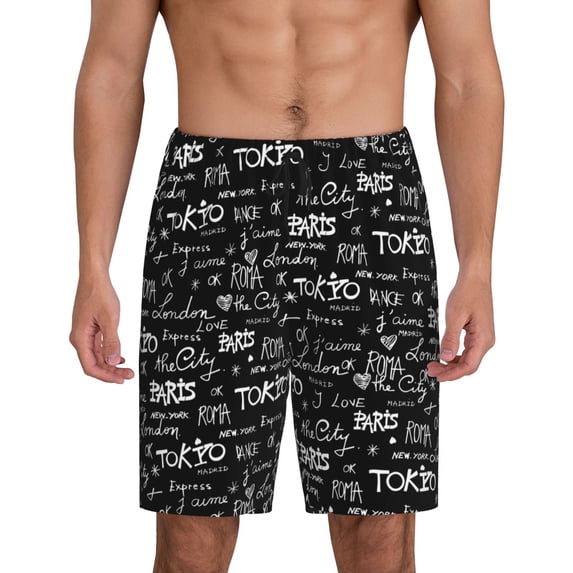 Naloa Travel The World Men's Short Pajama Pants, Lounge Comfort Shorts with Elasticized Waistband and Side Pockets - Large