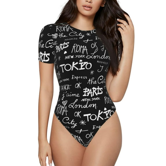 Naloa Travel The World Women's Short-Sleeved Onesie, One-Piece Swimsuit for Parties, dates, clubs - Medium