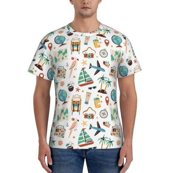 Naloa Travel1 Men's T-Shirt Sport T-shirt Men's Basic Tee Casual Men's Shirt, Round Neck, Short Sleeves - 3X-Large