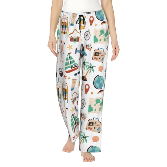 Naloa Travel1 Print Women’s Ultra-Soft Comfy Pajama Lounge Pants with Pockets & Drawstring