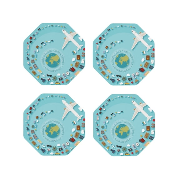 Naloa Travelling on Airplane Leather Coasters for Drinks, Durable Drink Coasters 4 Set for Tabletop Protection, Luxurious Home Décor and Housewarming Gift ( {designName})Octagon